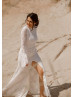 Long Bell Sleeves Ivory Lace Slit Stunning Wedding Dress